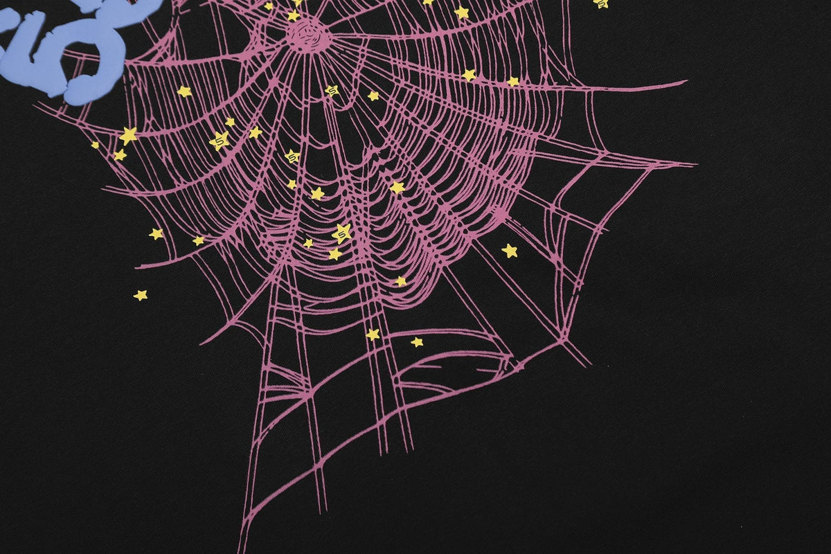 Sp5der 666 Spiderweb Graphic T-Shirt in Black — fabric_closeup