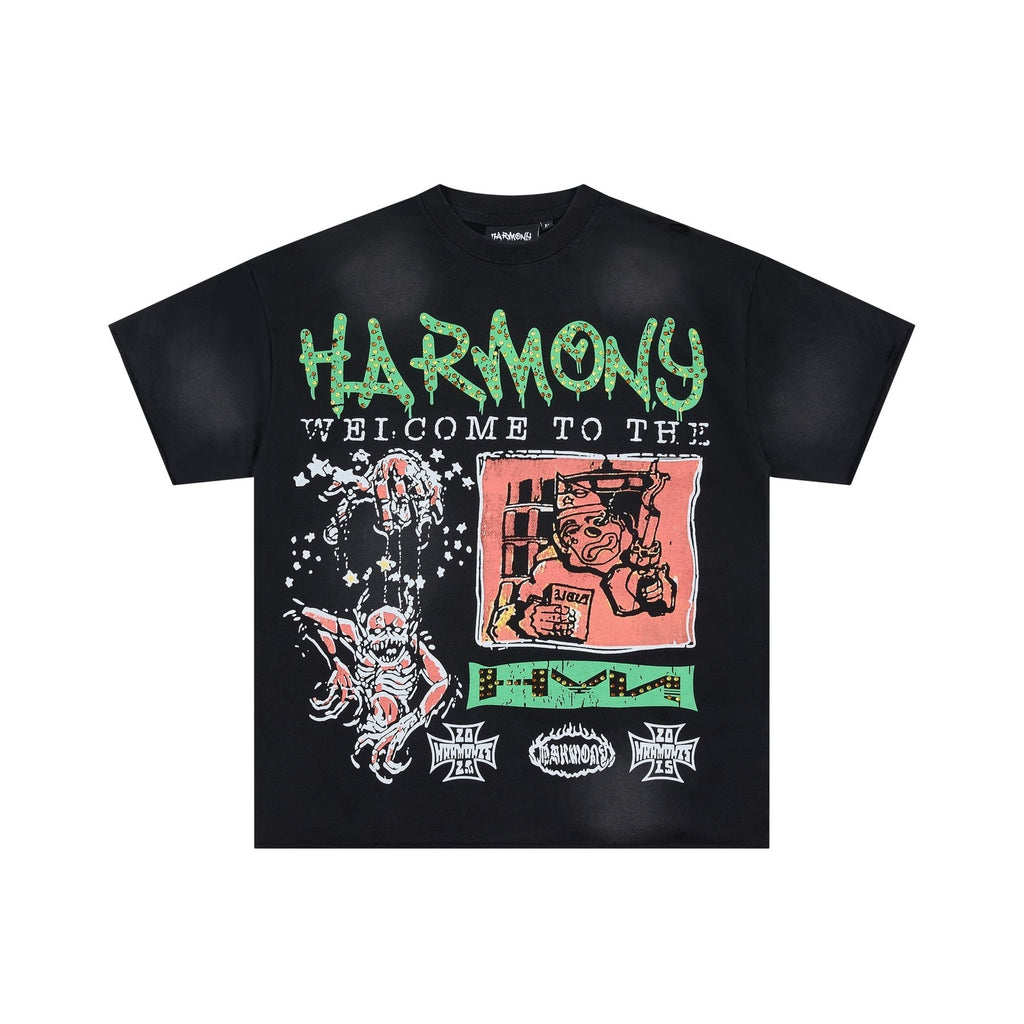HARMONY Raw-Edge Graphic T-Shirt — front