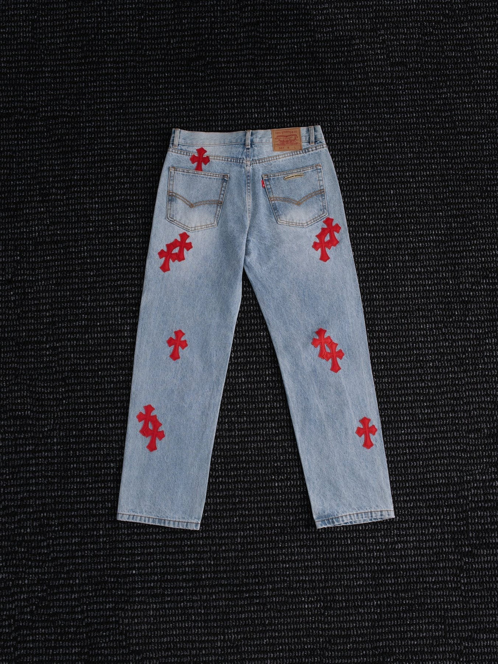 Chrome Hearts Light Blue Cross Patch Jeans — back