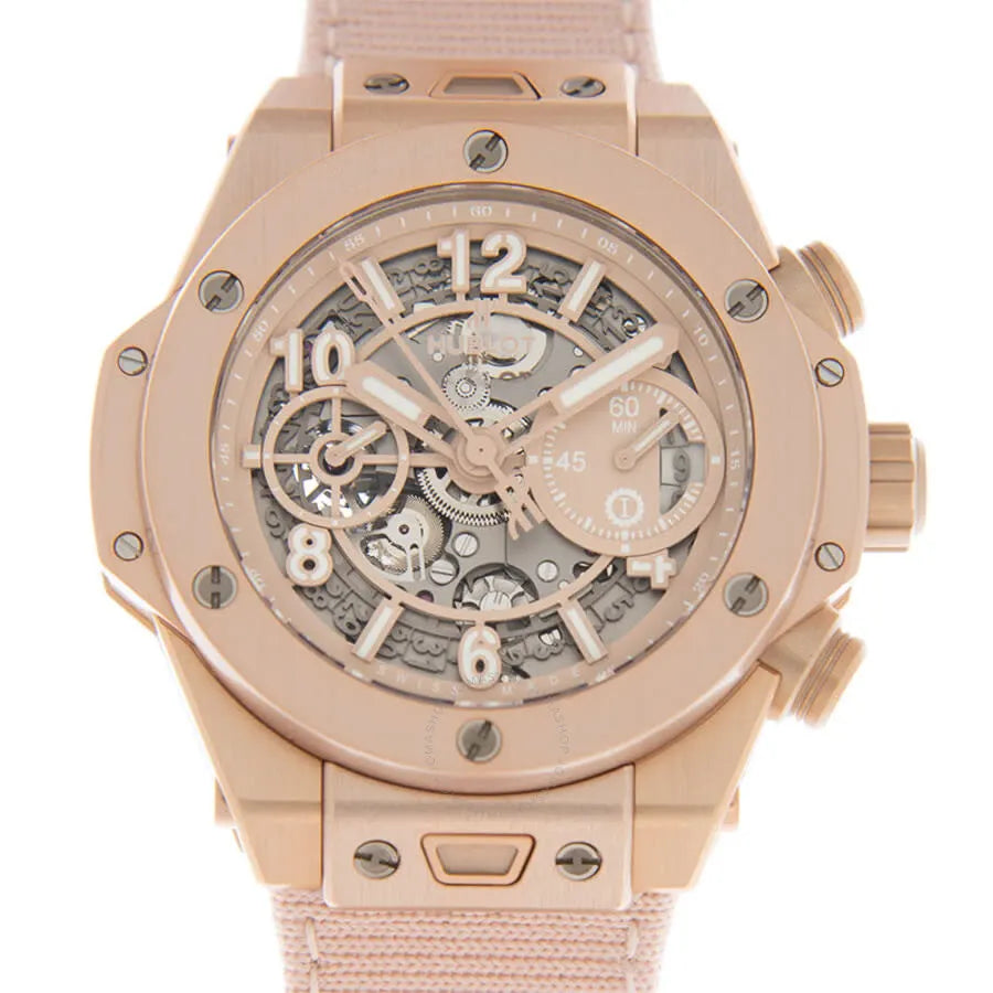 beige Hublot Rose Gold Skeleton
