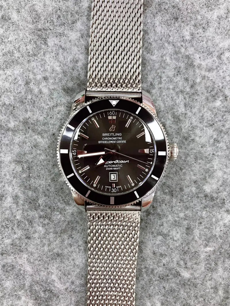Breitling Black Dial Steel Mesh