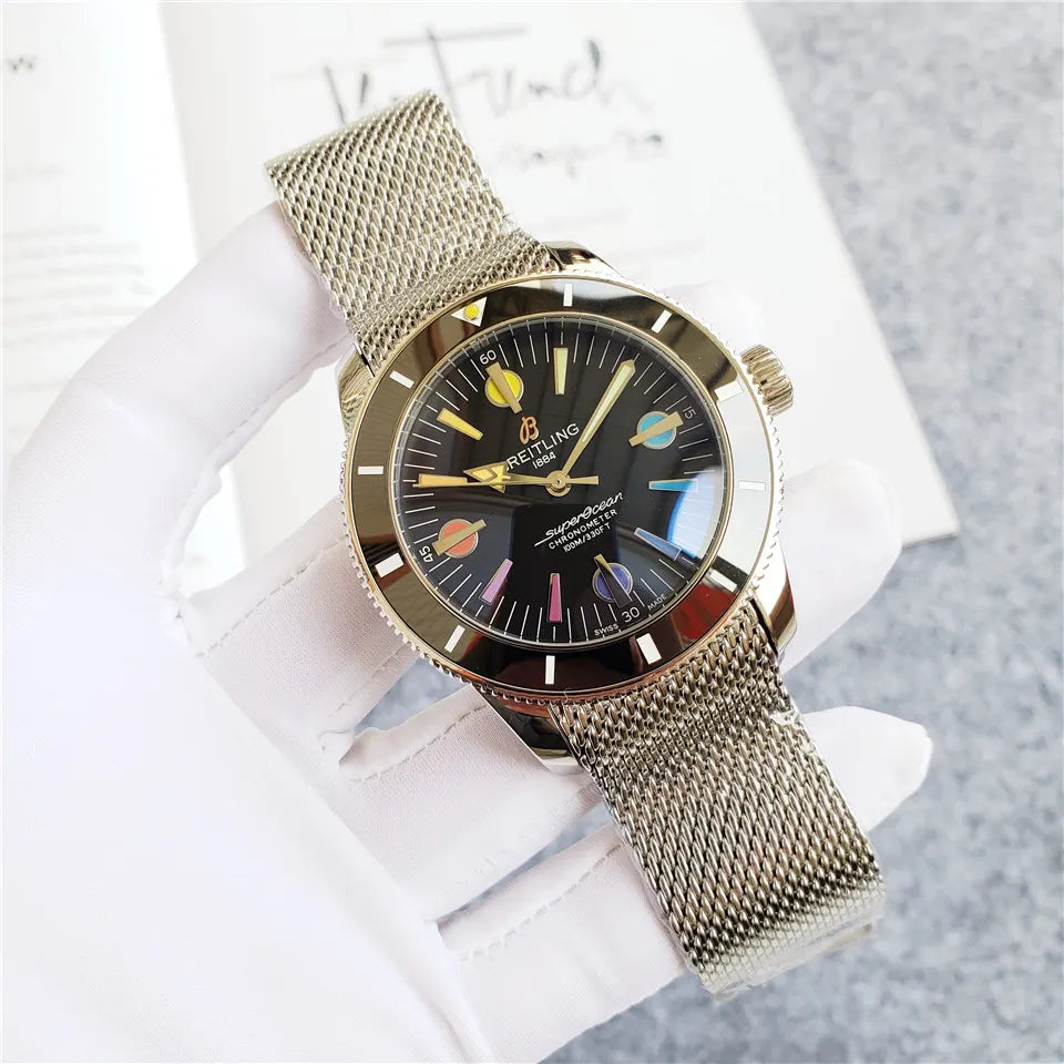 Breitling Superocean Mesh Band Black Dial - Hình 8