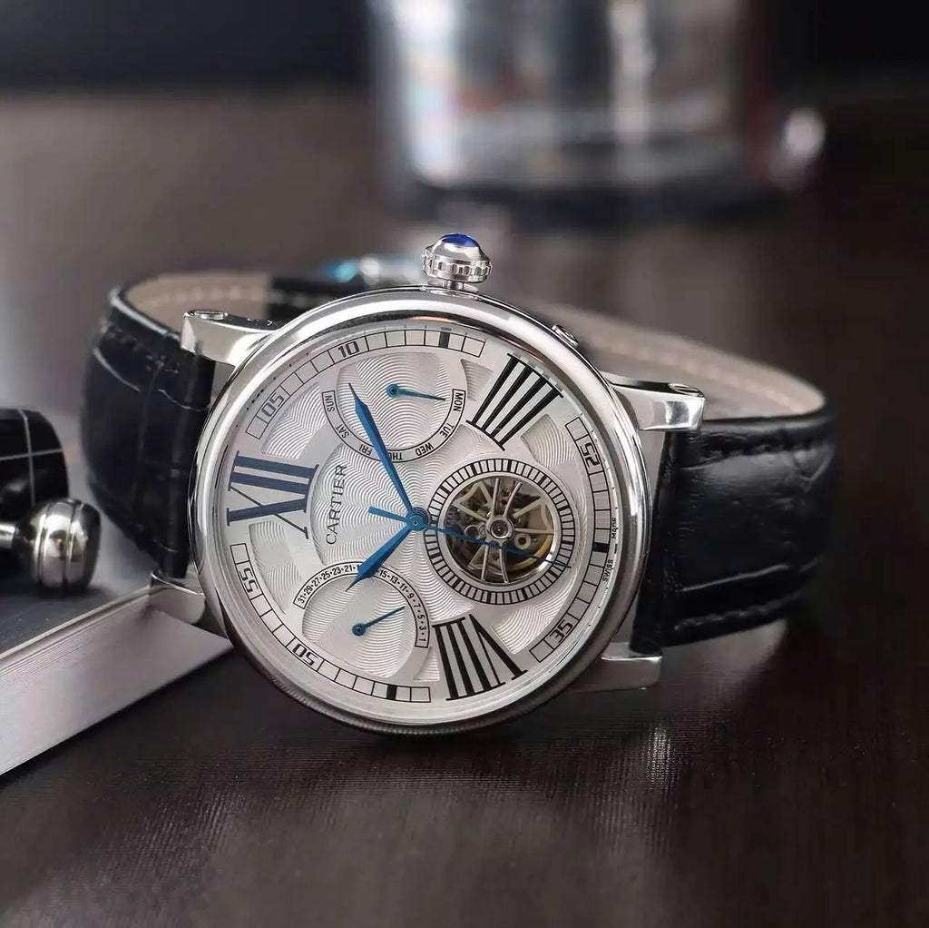 black Cartier Silver Dial Tourbillon