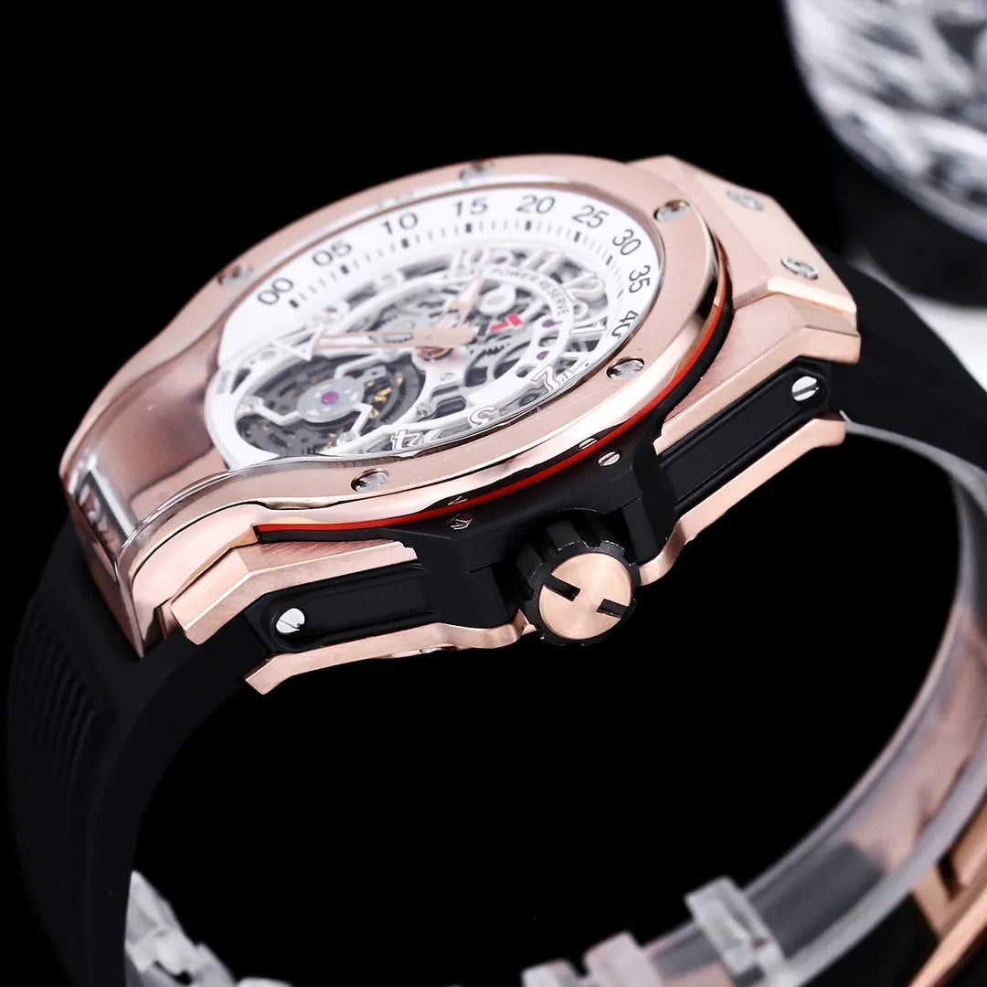 black rubber Hublot Rose Gold Skeleton - Hình 2