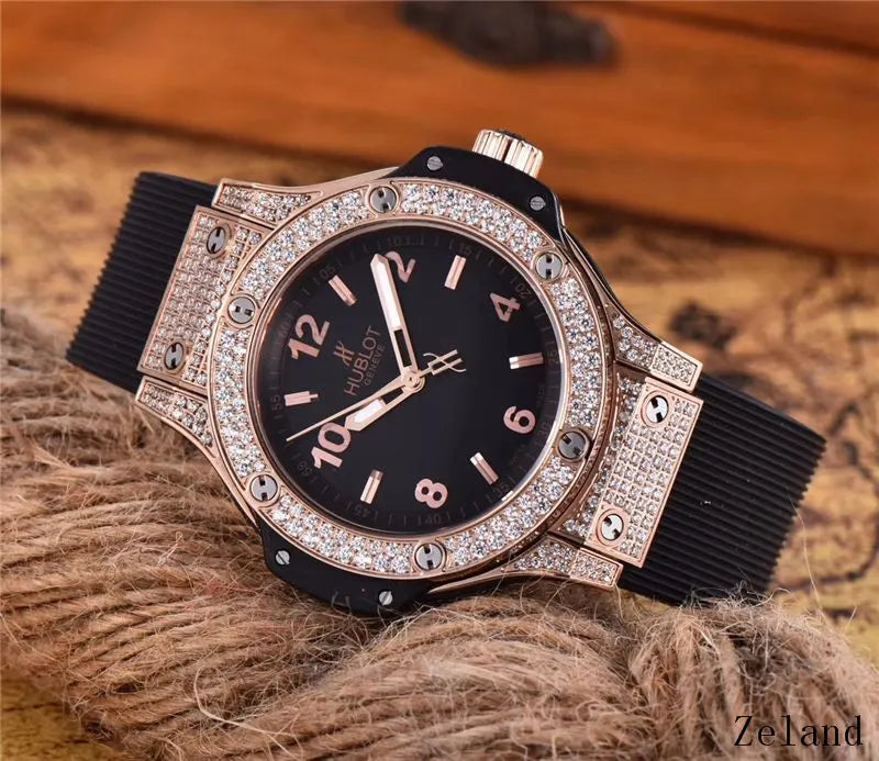 Hublot Rose Gold Diamond Black Rubber Strap - Hình 5