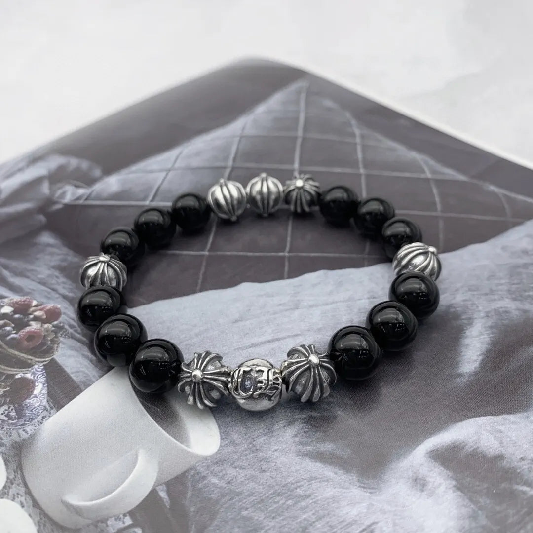Onyx and Silver Accent Premium Bracelet on wrist - Hình 9