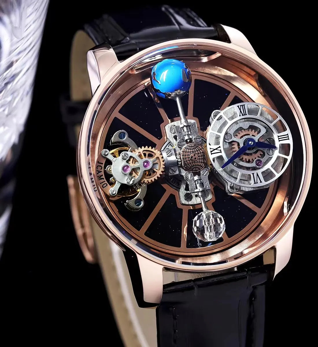 Rose Gold Blue Globe Watch - Hình 3