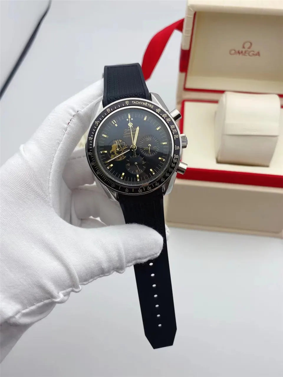 Omega Black Dial Rubber Strap