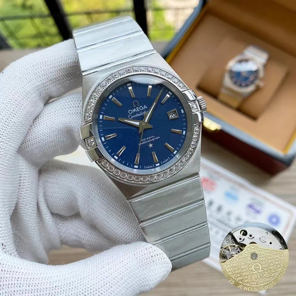 Omega Blue Dial Diamond Bezel