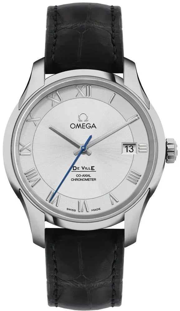 Omega De Ville Silver Dial Black Leather