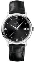 silver Omega De Ville Black Leather