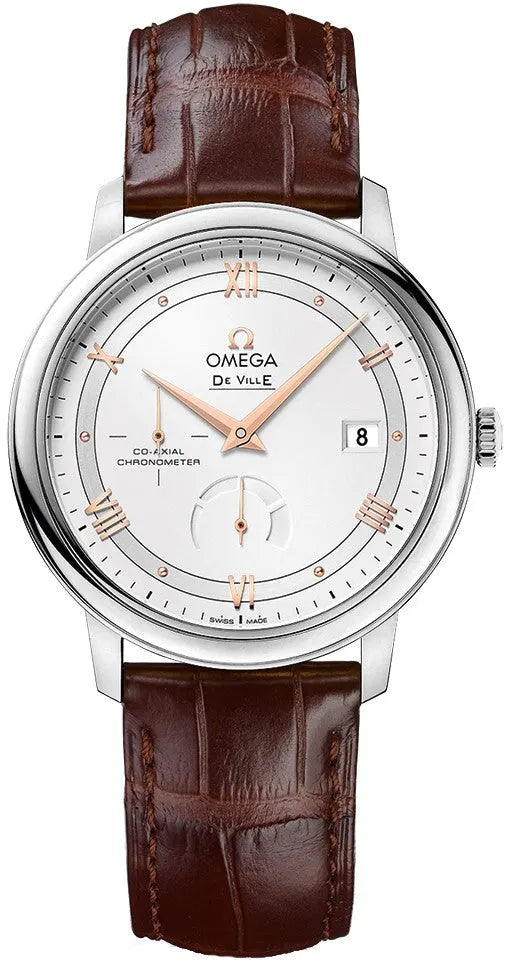de ville Omega White Dial Brown Leather