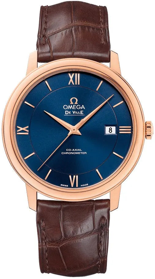de Omega Blue Dial Brown Leather