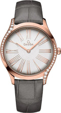 Omega Rose Gold Diamond Grey Leather