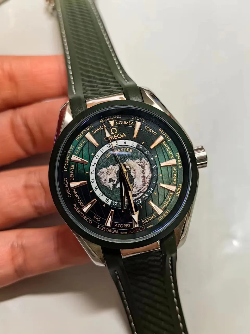 Omega Green Worldtimer Rubber
