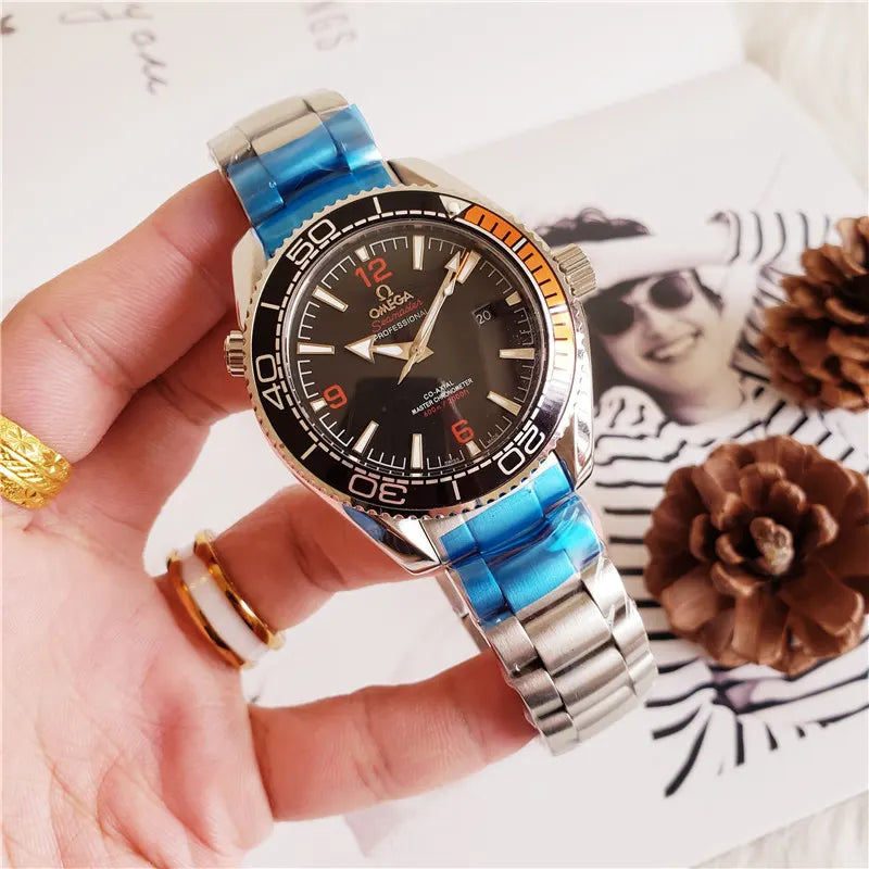 Omega Orange Bezel Steel Bracelet