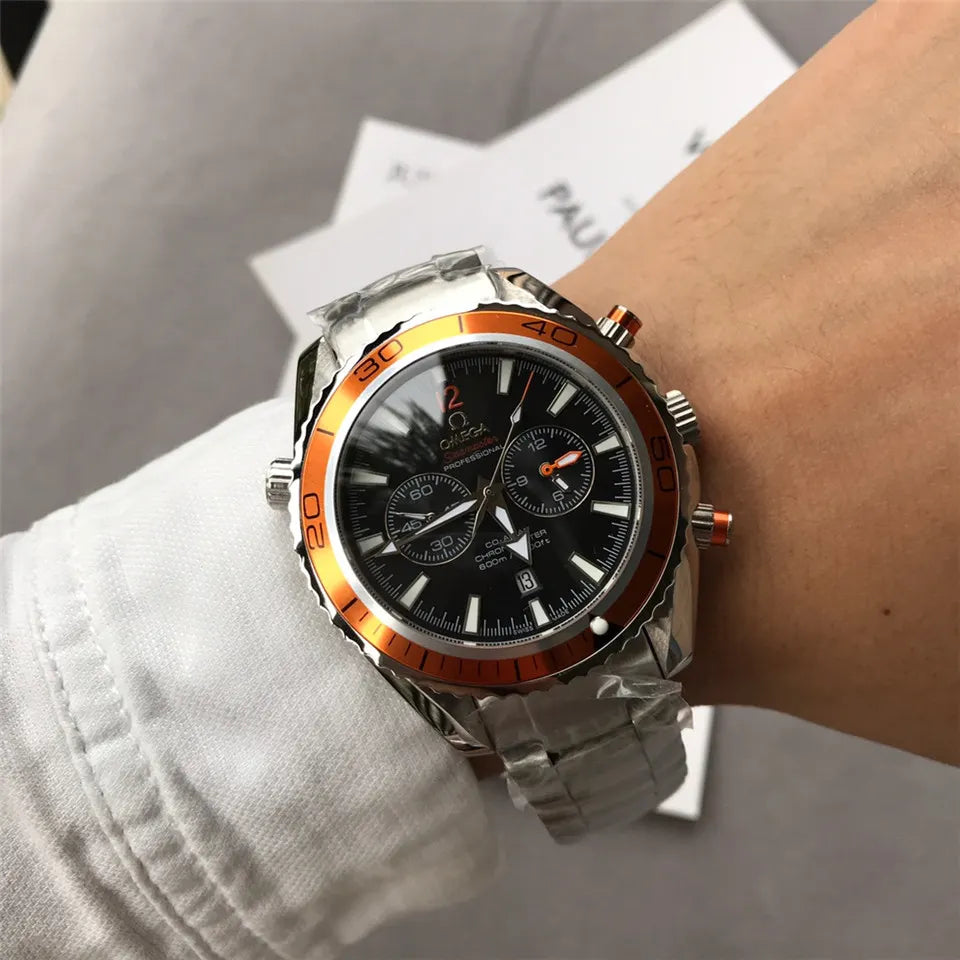 seamaster steel Omega Orange Bezel Chronograph - Hình 9