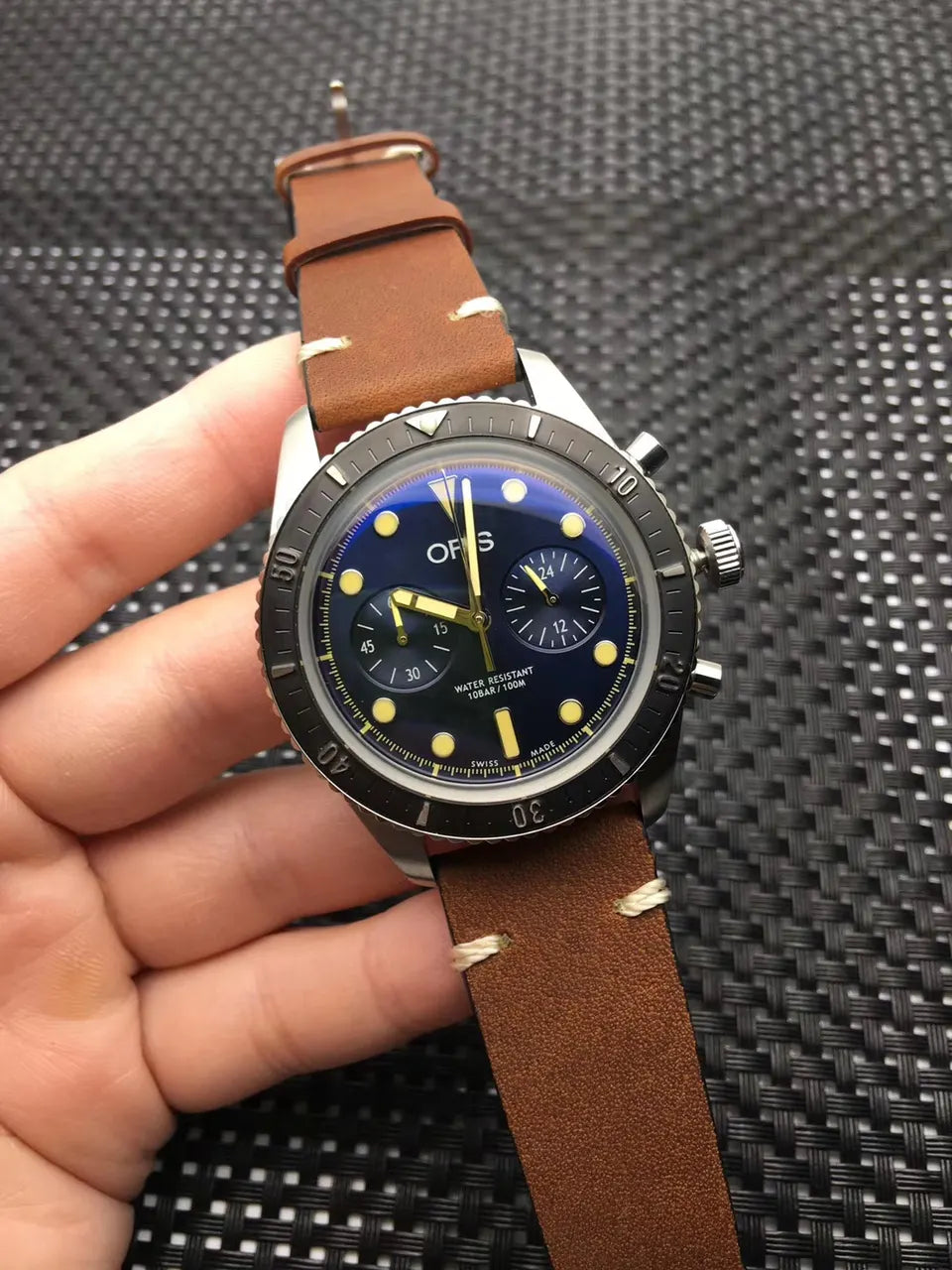 Oris Chronoris Blue Dial Brown Leather