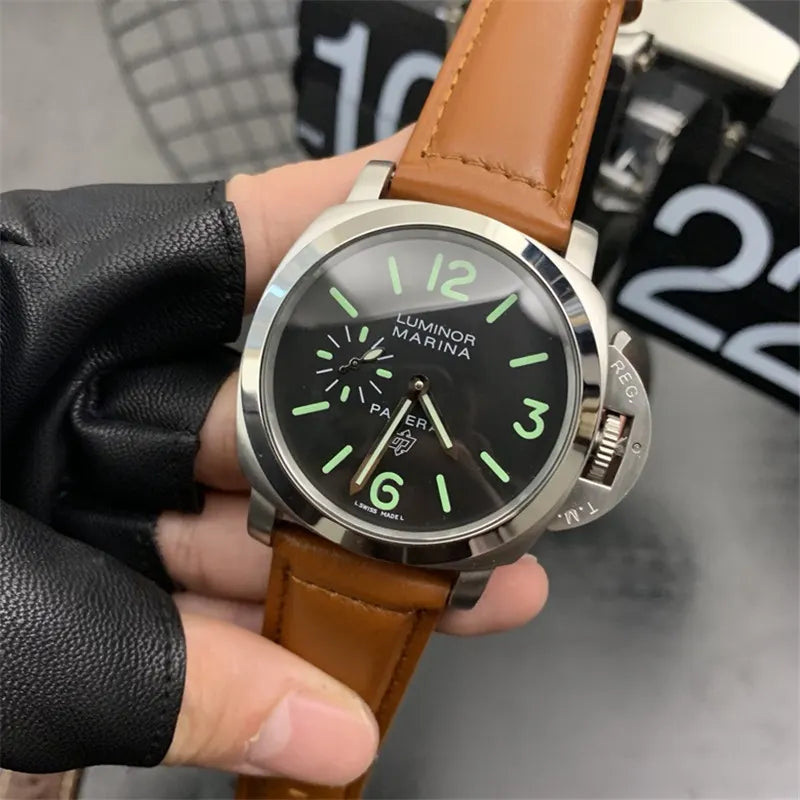Panerai Black Dial Leather Watch - Hình 4