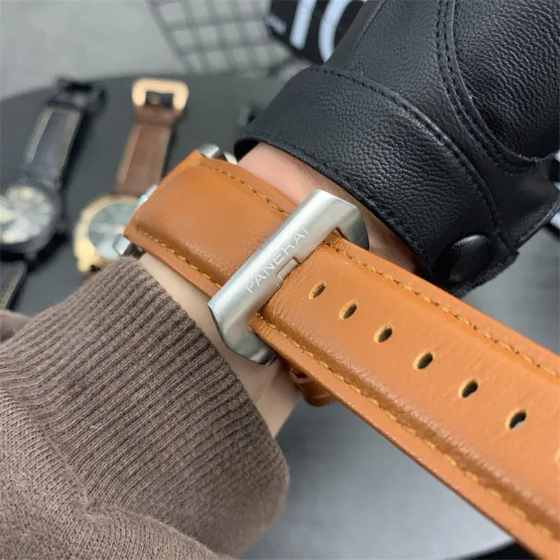 Panerai Black Dial Leather Watch - Hình 2