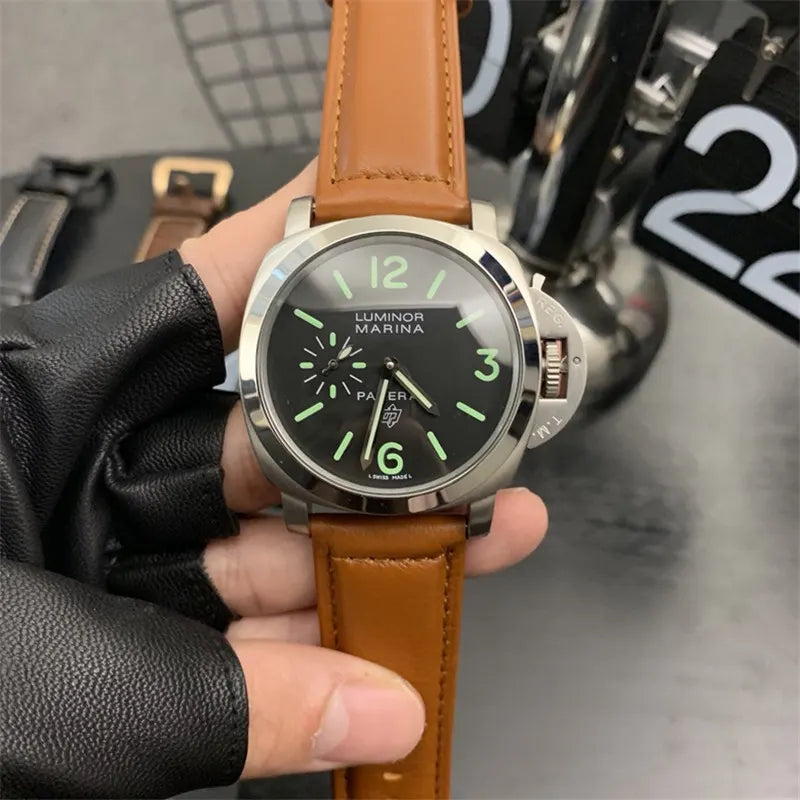 Panerai Black Dial Leather Watch - Hình 6
