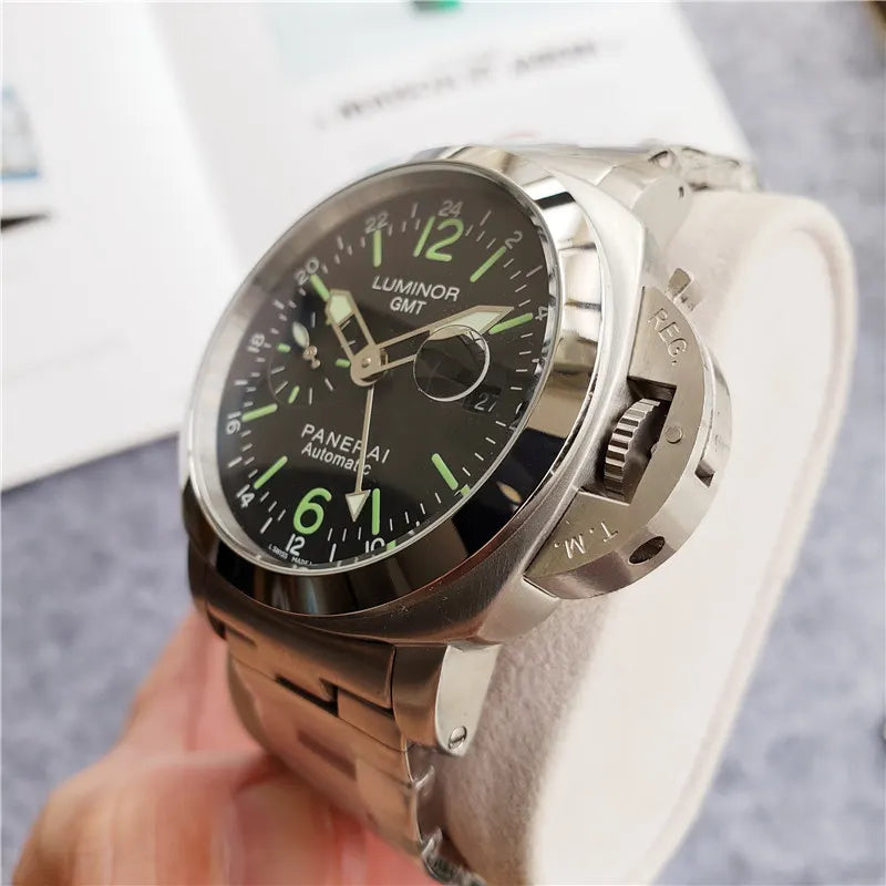 stainless Panerai Luminor GMT Black Dial - Hình 3