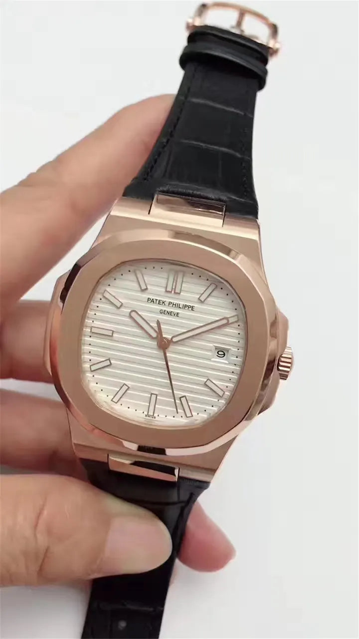 Patek Philippe Rose Gold – Black Leather Nautilus Watch