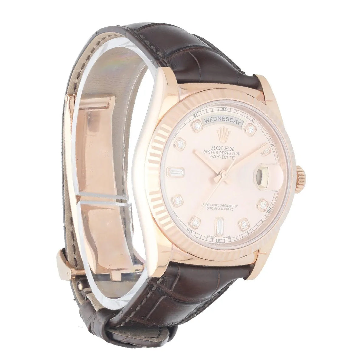 Rolex Rose Gold Leather Diamond - Hình 3