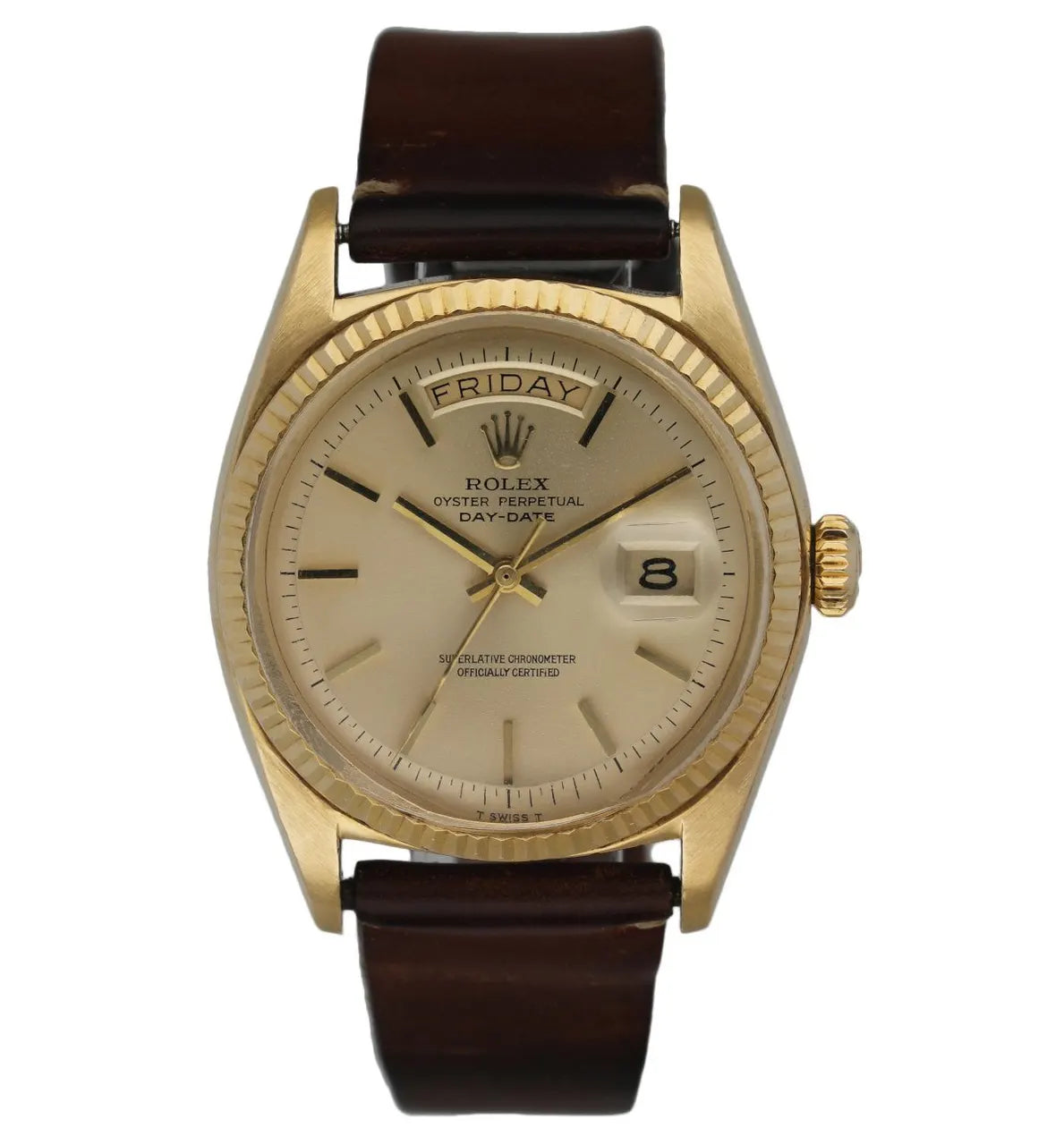 Rolex Gold Leather Champagne Dial
