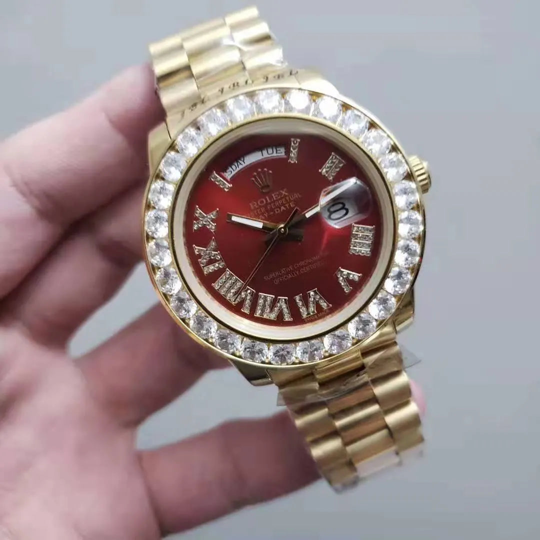 Rolex Red Dial Diamond Gold - Hình 2