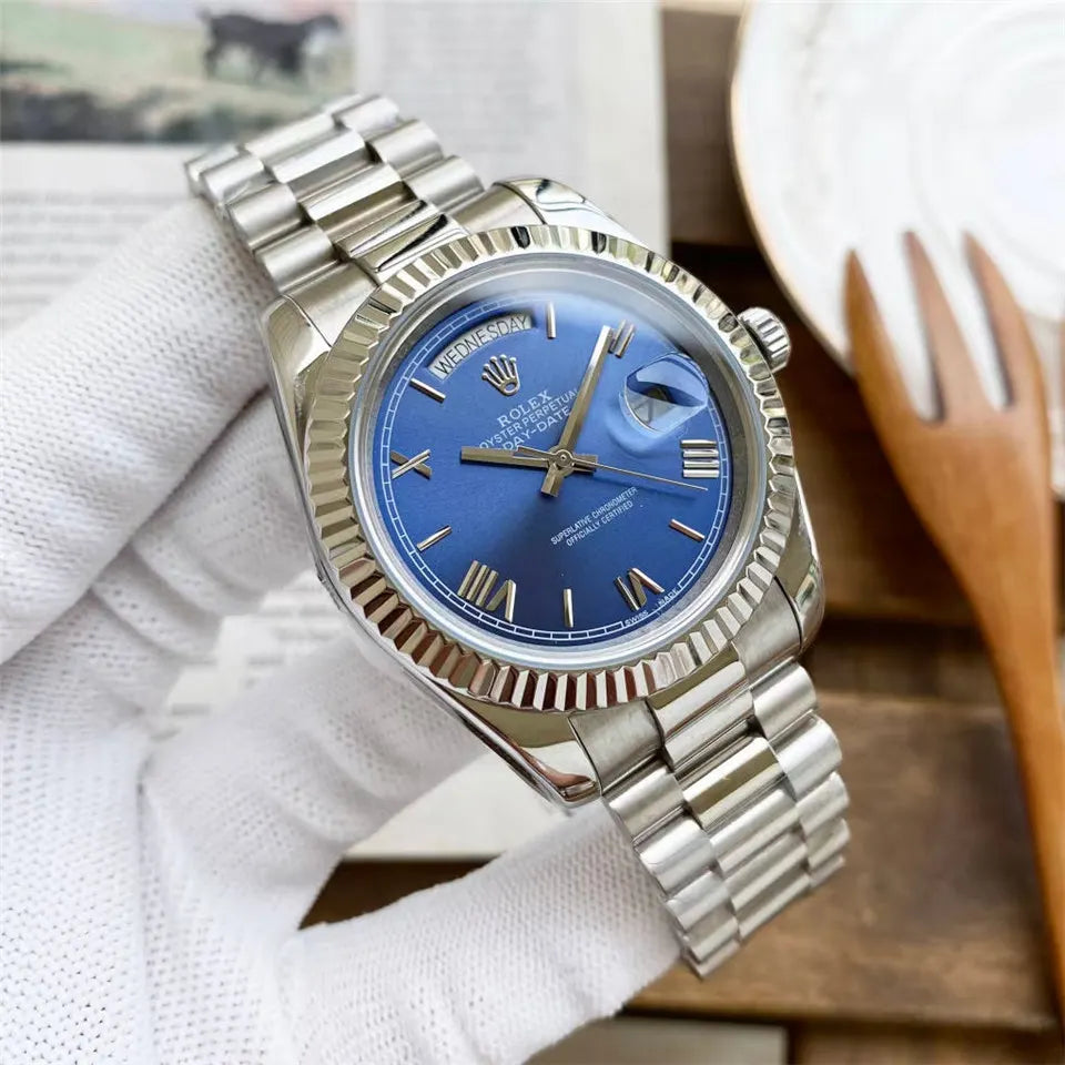 stainless Rolex Day-Date Blue Dial - Hình 3