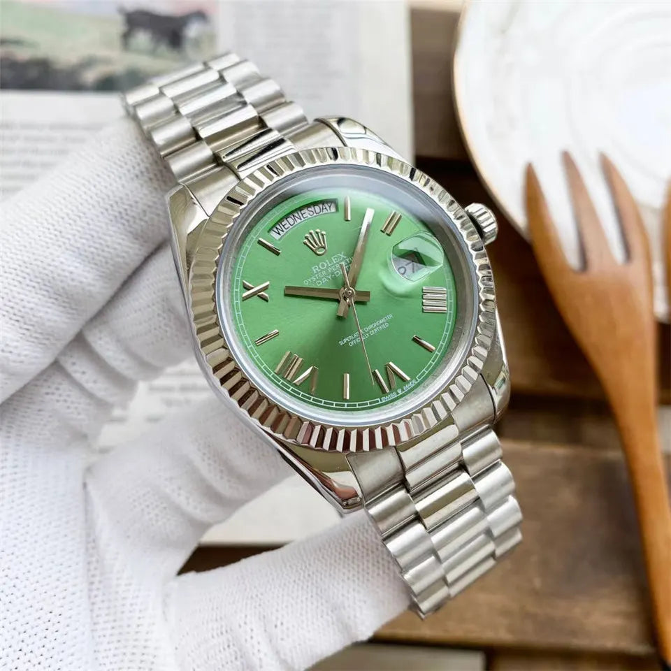 stainless Rolex Day-Date Green Dial - Hình 3