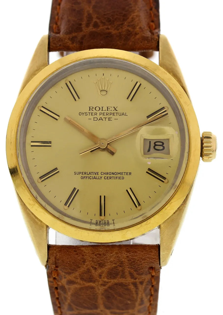 Rolex Gold Brown Leather Date - Hình 3