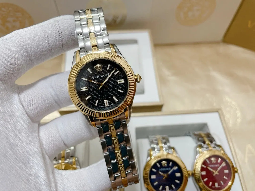 silver Versace Greca Logo Watch - Hình 6