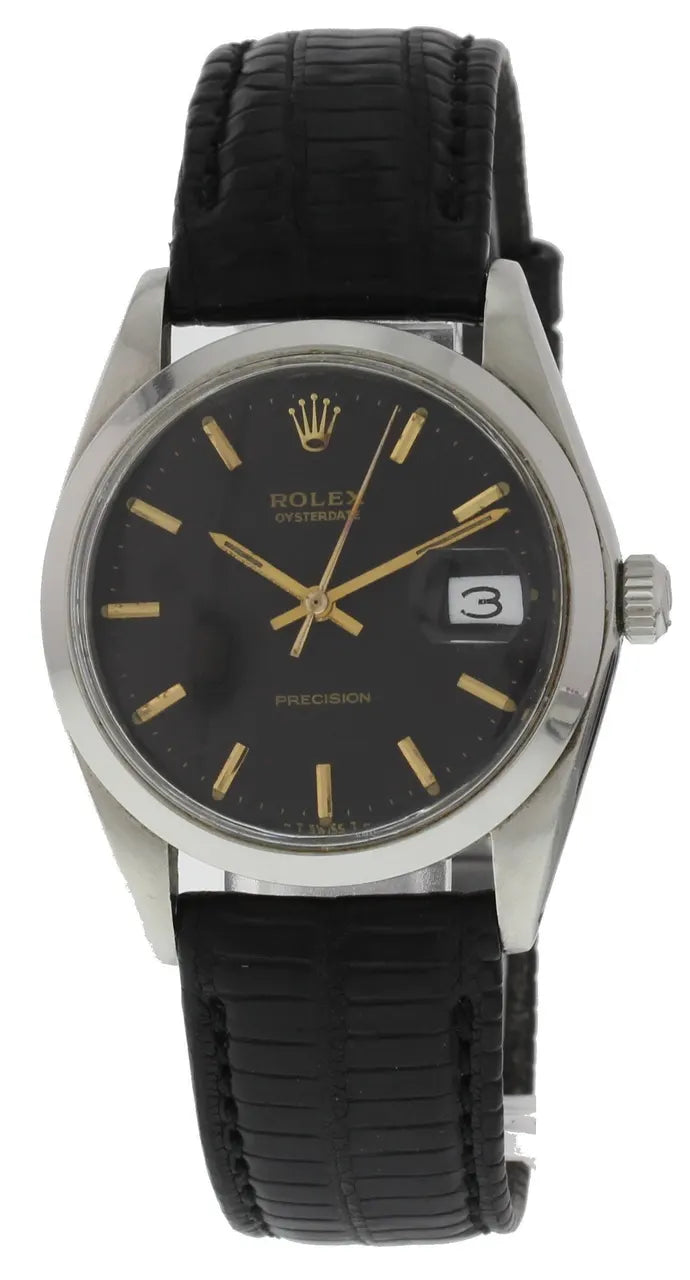 oysterdate Rolex Black Dial Leather